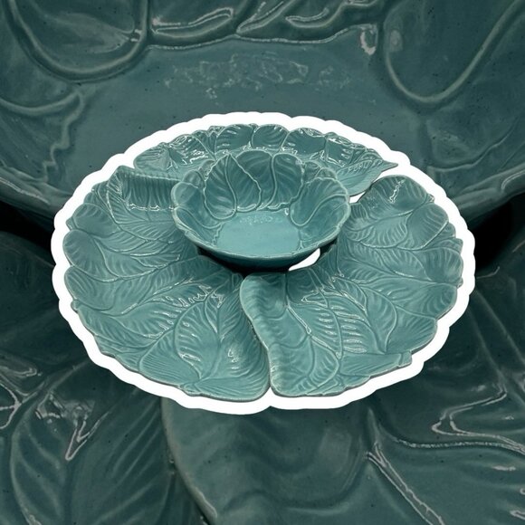 California Pottery 4 piece Turquoise Chip and Dip Set Made in USA MCM Serveware - Picture 4 of 15